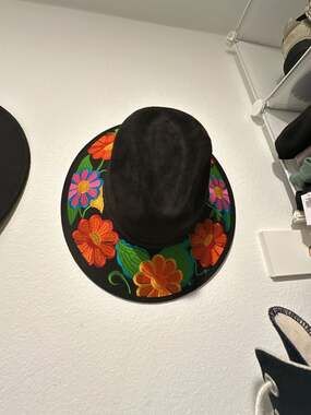 Mexican Artisanal Embroidered Suede Floral Fedora Hat